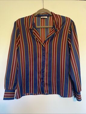 Vintage Levi's Burgundy, Navy and Yellow Striped Button-Up Blouse